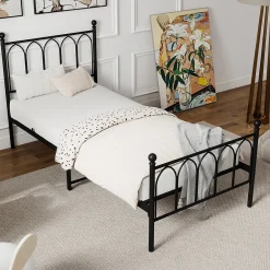 Okwish Lit Simple 90x200 cm - Lit en Métal Noir pour Chambre ou Studio - Robuste et Facile à Monter - Sans Matelas New