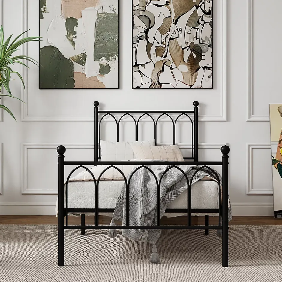 Okwish Lit Simple 90x200 cm - Lit en Métal Noir pour Chambre ou Studio - Robuste et Facile à Monter - Sans Matelas New