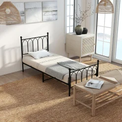 Okwish Lit Simple 90x200 cm - Lit en Métal Noir pour Chambre ou Studio - Robuste et Facile à Monter - Sans Matelas New