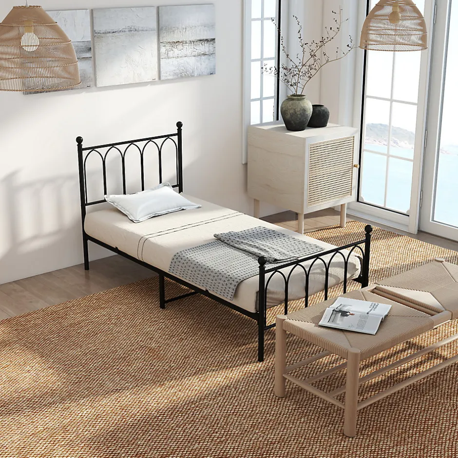 Okwish Lit Simple 90x200 cm - Lit en Métal Noir pour Chambre ou Studio - Robuste et Facile à Monter - Sans Matelas New