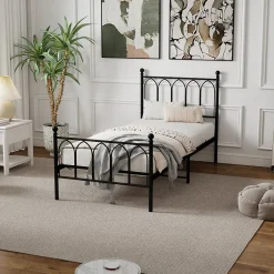 Okwish Lit Simple 90x200 cm - Lit en Métal Noir pour Chambre ou Studio - Robuste et Facile à Monter - Sans Matelas New