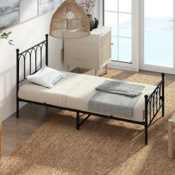 Okwish Lit Simple 90x200 cm - Lit en Métal Noir pour Chambre ou Studio - Robuste et Facile à Monter - Sans Matelas New