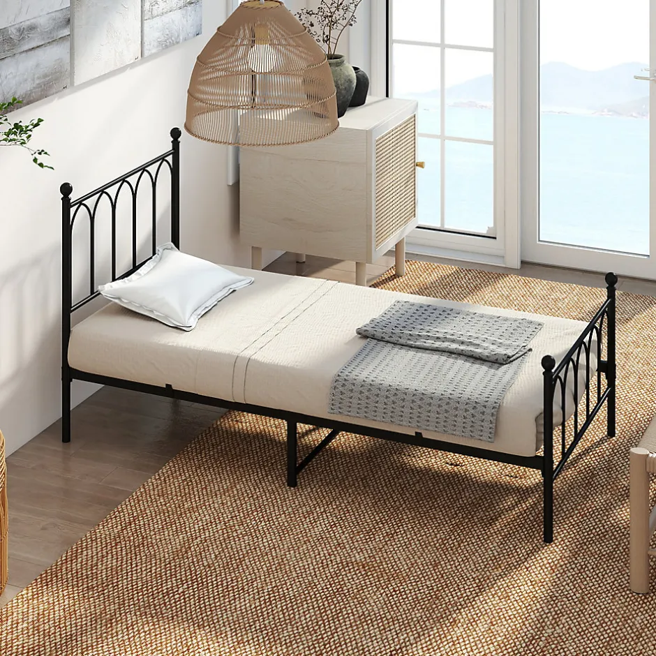 Okwish Lit Simple 90x200 cm - Lit en Métal Noir pour Chambre ou Studio - Robuste et Facile à Monter - Sans Matelas New