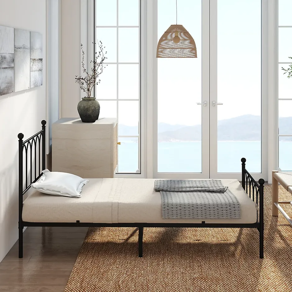 Okwish Lit Simple 90x200 cm - Lit en Métal Noir pour Chambre ou Studio - Robuste et Facile à Monter - Sans Matelas New