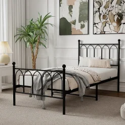 Okwish Lit Simple 90x200 cm - Lit en Métal Noir pour Chambre ou Studio - Robuste et Facile à Monter - Sans Matelas New