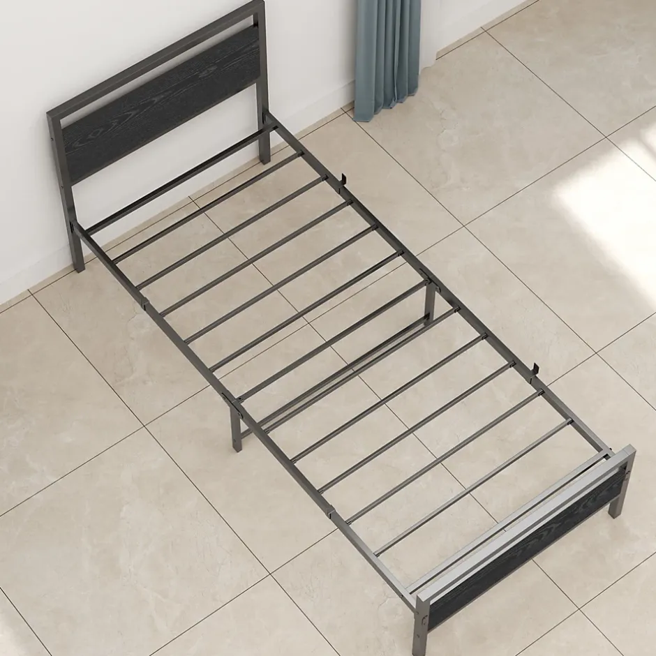 Okwish Lit Simple 90x200 cm - Lit en Métal Noir Robuste Gain de Place pour Petite Chambre - Sans Matelas Clearance