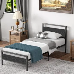 Okwish Lit Simple 90x200 cm - Lit en Métal Noir Robuste Gain de Place pour Petite Chambre - Sans Matelas Clearance