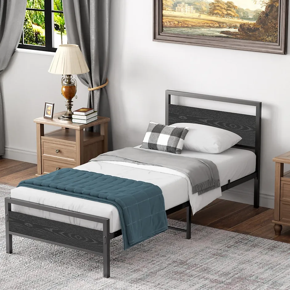 Okwish Lit Simple 90x200 cm - Lit en Métal Noir Robuste Gain de Place pour Petite Chambre - Sans Matelas Clearance