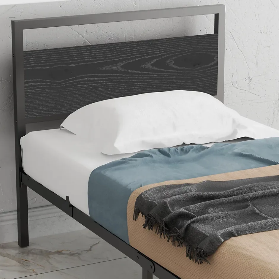 Okwish Lit Simple 90x200 cm - Lit en Métal Noir Robuste Gain de Place pour Petite Chambre - Sans Matelas Clearance