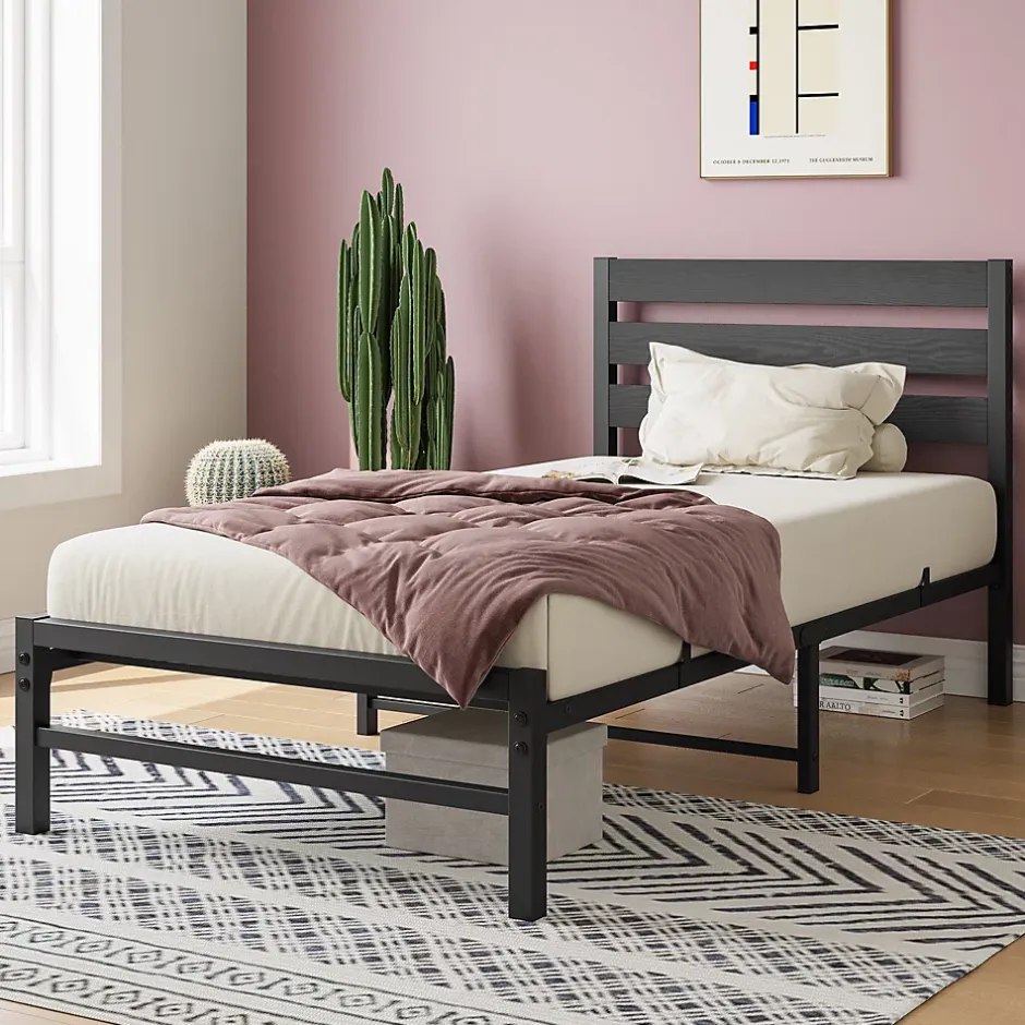 Okwish Lit Simple 90x200 cm - Lit en Métal Noir Contemporain et Durable pour Chambre Ado - Sans Matelas Clearance