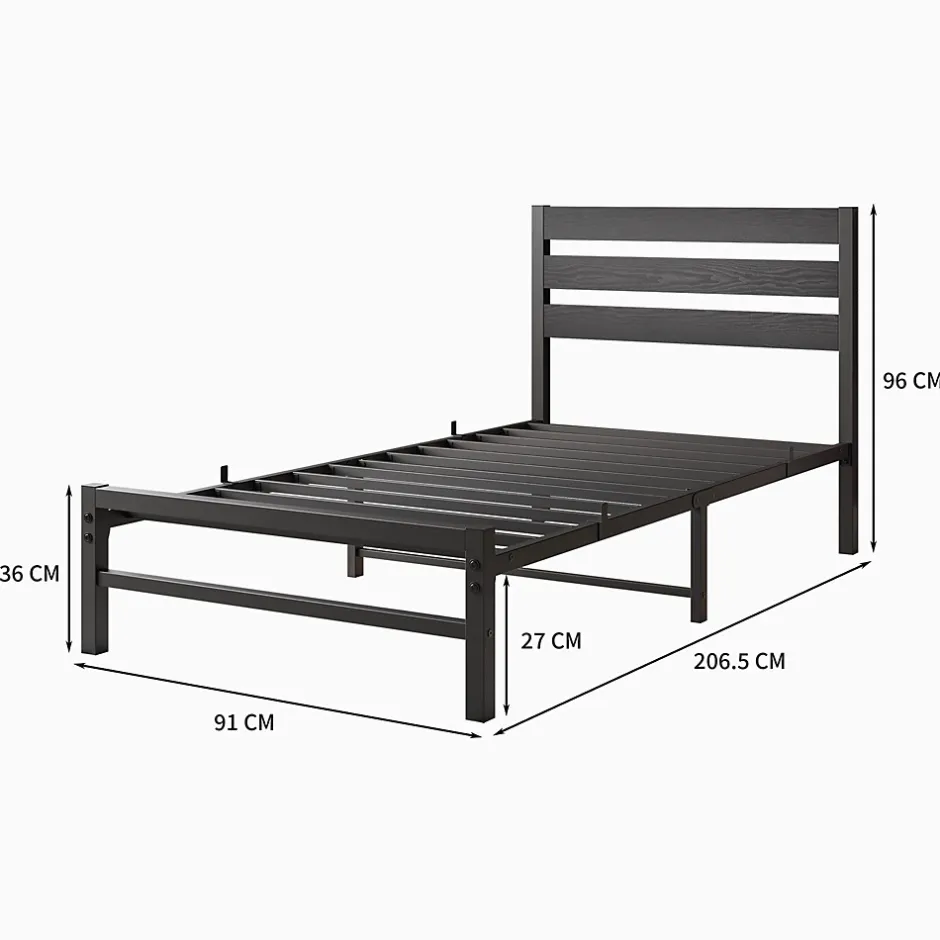 Okwish Lit Simple 90x200 cm - Lit en Métal Noir Contemporain et Durable pour Chambre Ado - Sans Matelas Clearance