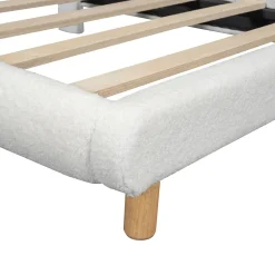 Enfant Okwish Lit Simple 90x200 cm - Lit Enfant Junior avec Tête de Lit en Peluche - Sans Matelas - Blanc