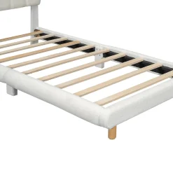 Enfant Okwish Lit Simple 90x200 cm - Lit Enfant Junior avec Tête de Lit en Peluche - Sans Matelas - Blanc