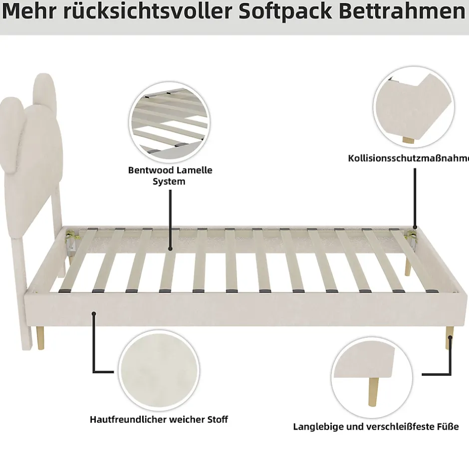 Okwish Lit Simple 90x200 cm - Lit Enfant avec Tête Cartoon Capitonnée et Cadre Bas, Velours Beige, sans Matelas Online