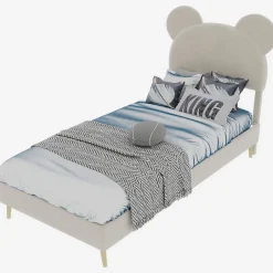Okwish Lit Simple 90x200 cm - Lit Enfant avec Tête Cartoon Capitonnée et Cadre Bas, Velours Beige, sans Matelas Online