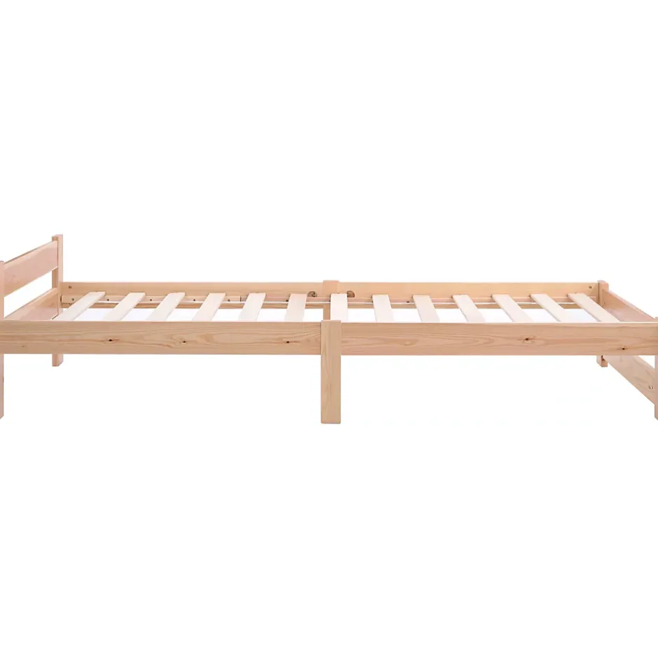 Okwish Lit Simple 90x200 cm - Lit Futon Naturel avec Tête de Lit en Bois Massif - Sommier Inclus - Minimaliste Scandinave - Sans Matelas