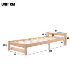 Okwish Lit Simple 90x200 cm - Lit Futon Naturel avec Tête de Lit en Bois Massif - Sommier Inclus - Minimaliste Scandinave - Sans Matelas