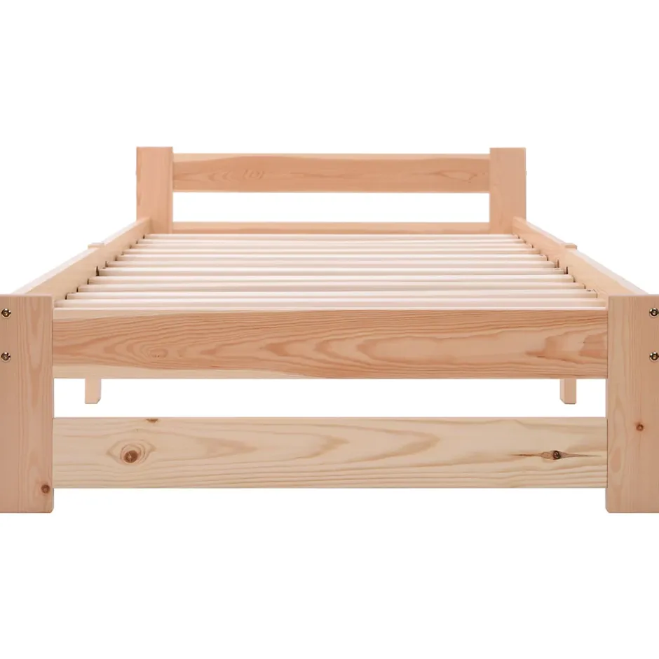 Okwish Lit Simple 90x200 cm - Lit Futon Naturel avec Tête de Lit en Bois Massif - Sommier Inclus - Minimaliste Scandinave - Sans Matelas