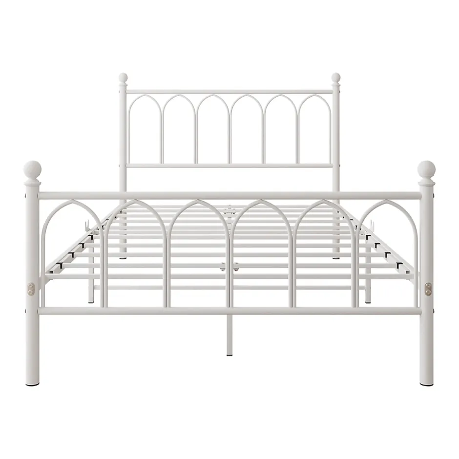 Okwish Lit Simple 120x200 cm - Lit Métal Ado Vintage avec LED et Ports USB, Barres Acier Renforcées, Sans Matelas - Métal Blanc Hot