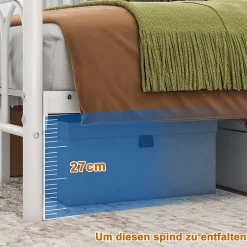 Okwish Lit Simple 120x200 cm - Lit Métal Ado Vintage avec LED et Ports USB, Barres Acier Renforcées, Sans Matelas - Métal Blanc Hot