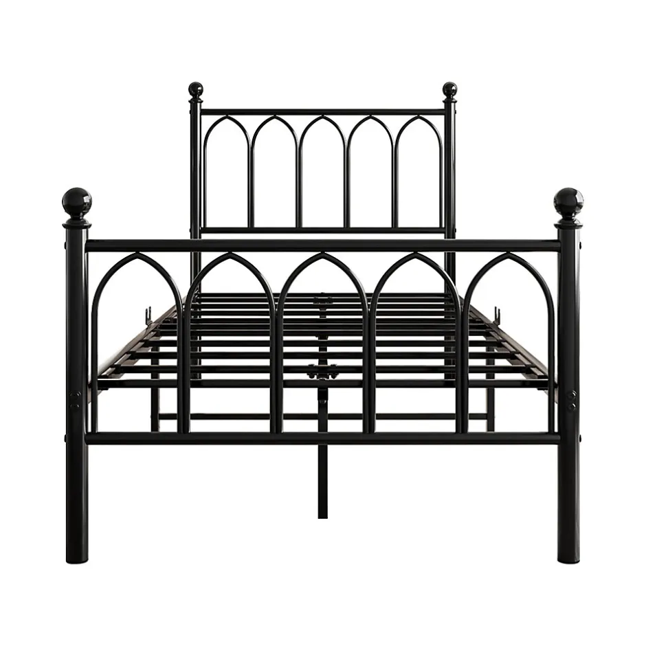 Okwish Lit Simple 90x200 cm - Lit Métal Ado avec Éclairage LED et Ports USB, Barres Acier Renforcées, Sans Matelas - Métal Noir