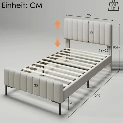 Okwish Lit simple 90x200 cm - Lit rembourré avec tête de lit capitonnée - Lin - Matelas Inclus - Gris-Beige