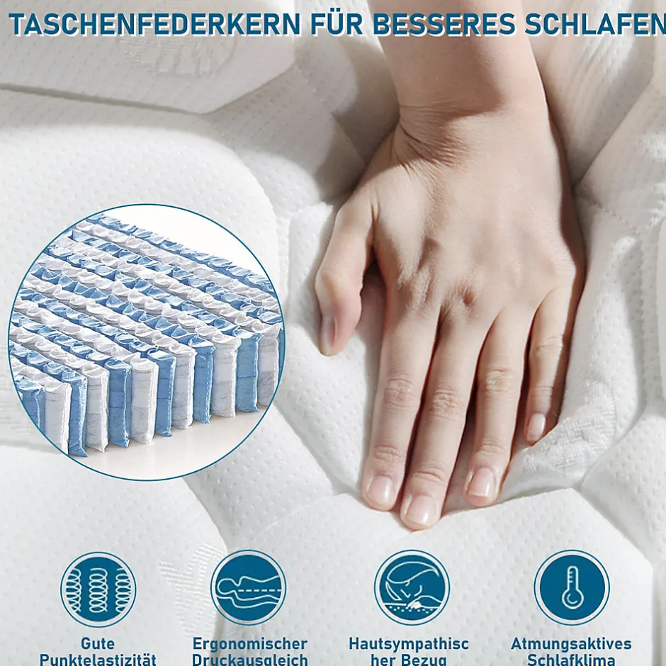 Okwish Lit simple 90x200 cm - Lit rembourré avec tête de lit capitonnée - Lin - Matelas Inclus - Gris-Beige
