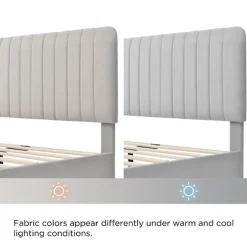 Okwish Lit simple 90x200 cm - Lit rembourré avec tête de lit capitonnée - Lin - Matelas Inclus - Gris-Beige