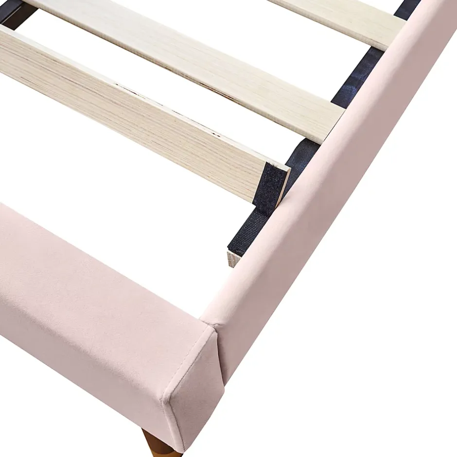 Okwish Lit Simple 90x200 cm - Lit Rembourré ado - Velours - Sans Matelas - Rose Outlet