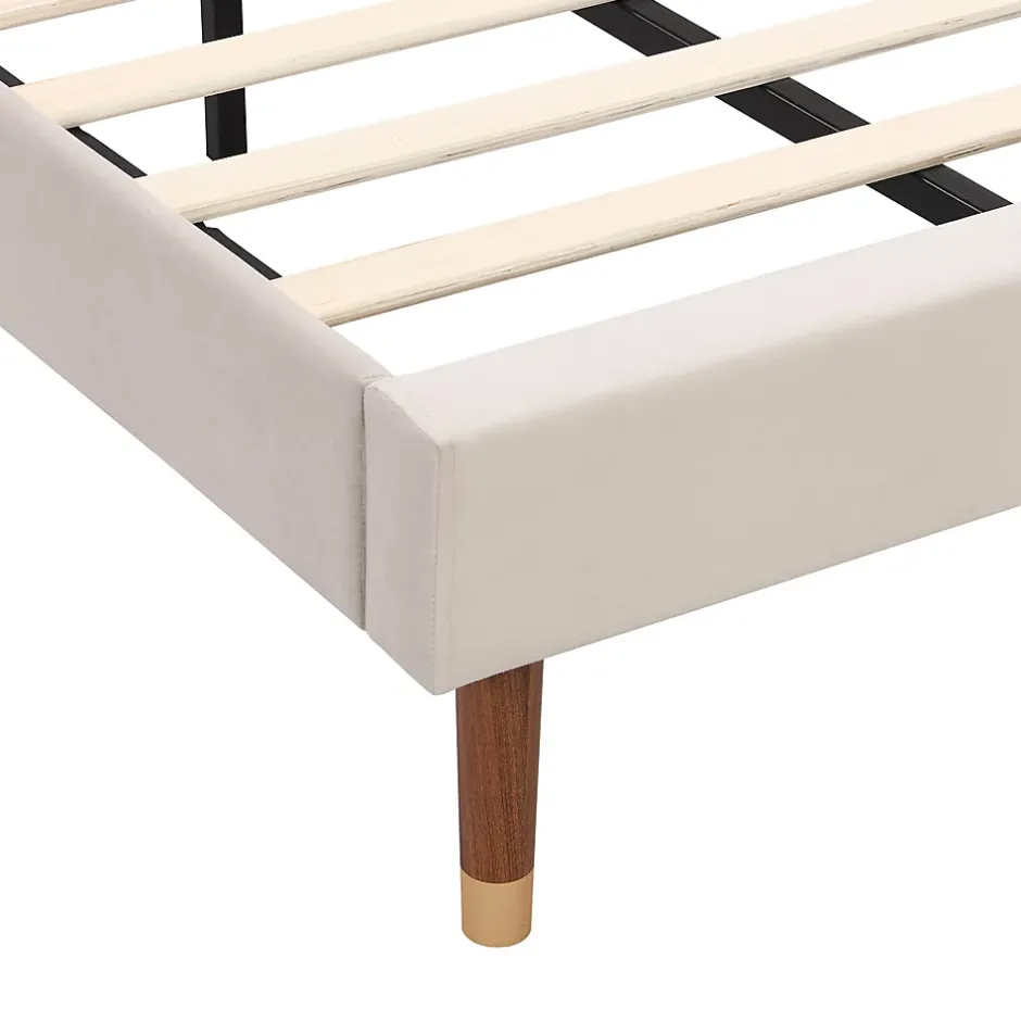 Okwish Lit Simple 90x200 cm - Lit Rembourré ado - Velours - Sans Matelas - Beige Hot