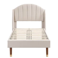 Okwish Lit Simple 90x200 cm - Lit Rembourré ado - Velours - Sans Matelas - Beige Hot