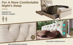Okwish Lit simple 90x200 cm - Lit simple capitonné avec 2 Tiroirs et Tête de Lit Réglable, Gris Clair, Sans Matelas Sale