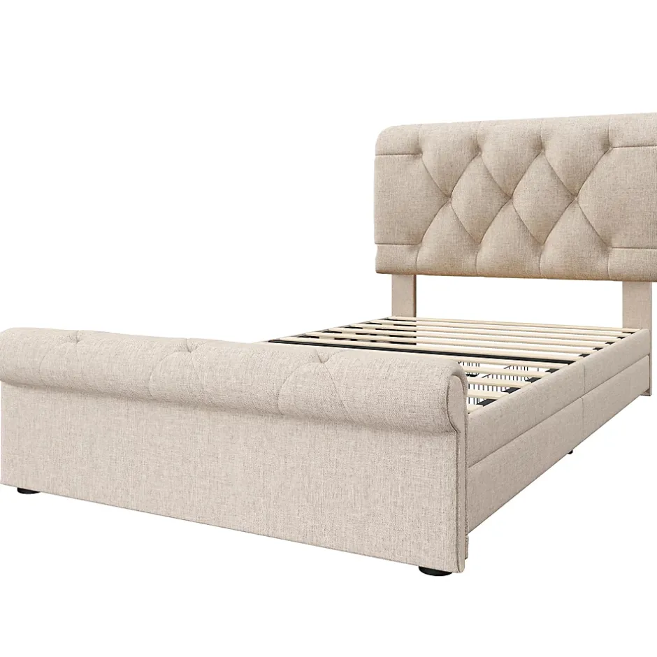 Okwish Lit simple 90x200 cm - Lit simple capitonné avec 2 Tiroirs et Tête de Lit Réglable, Gris Clair, Sans Matelas Sale
