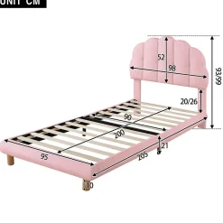 Generique Lit simple 90x200 cm, avec tête de lit en forme de cercle guimauve, cadre en métal, lit capitonné en sherpa - Rose