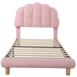 Generique Lit simple 90x200 cm, avec tête de lit en forme de cercle guimauve, cadre en métal, lit capitonné en sherpa - Rose