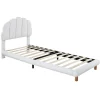 Generique Lit simple 90x200 cm avec tête de lit, sommier en bois, cadre plateforme, pour enfant, blanc New