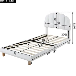 Generique Lit simple 90x200 cm avec tête de lit, sommier en bois, cadre plateforme, pour enfant, blanc New