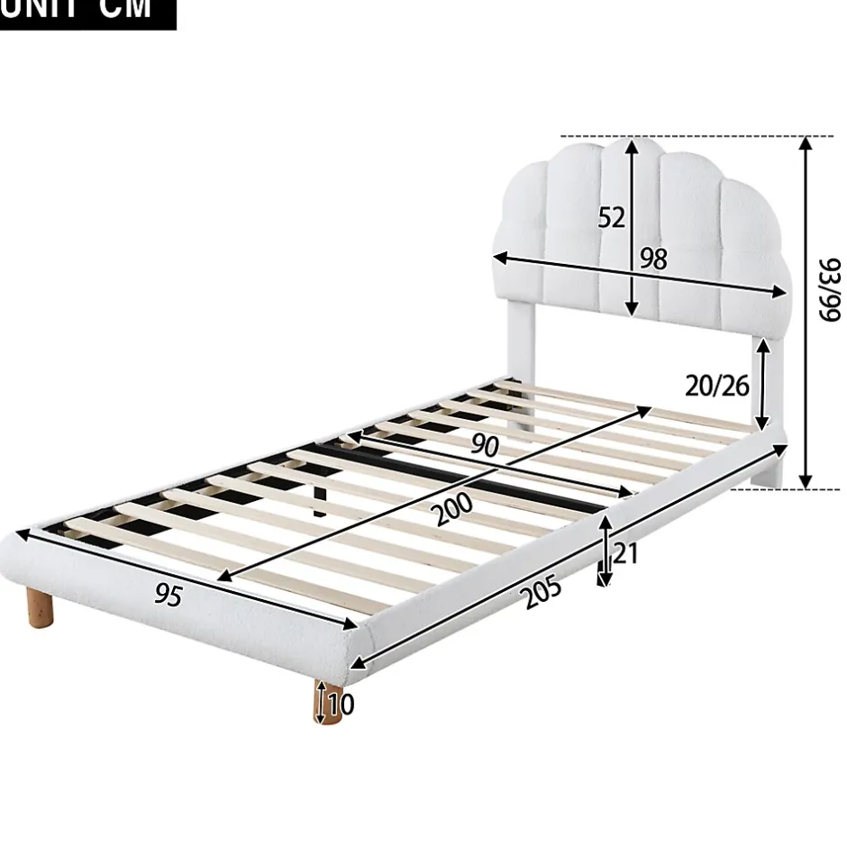 Generique Lit simple 90x200 cm avec tête de lit, sommier en bois, cadre plateforme, pour enfant, blanc New