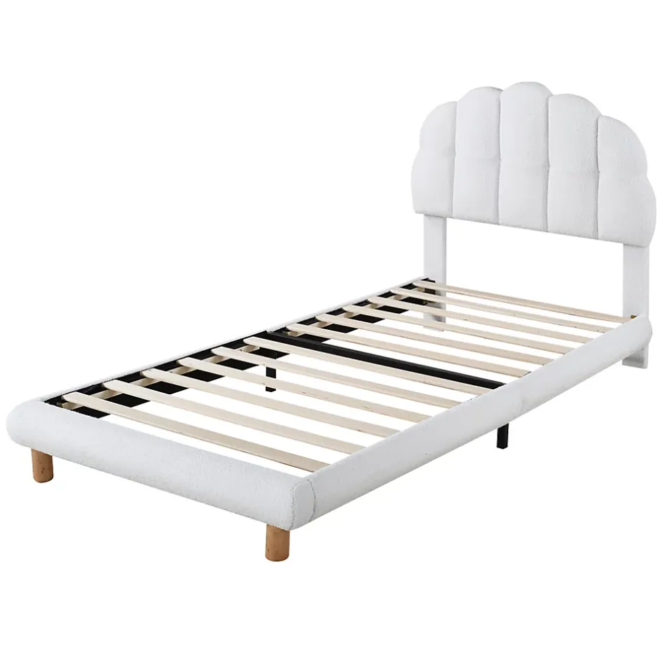 Generique Lit simple 90x200 cm avec tête de lit, sommier en bois, cadre plateforme, pour enfant, blanc New