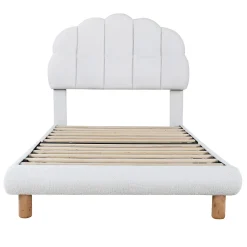 Generique Lit simple 90x200 cm avec tête de lit, sommier en bois, cadre plateforme, pour enfant, blanc New
