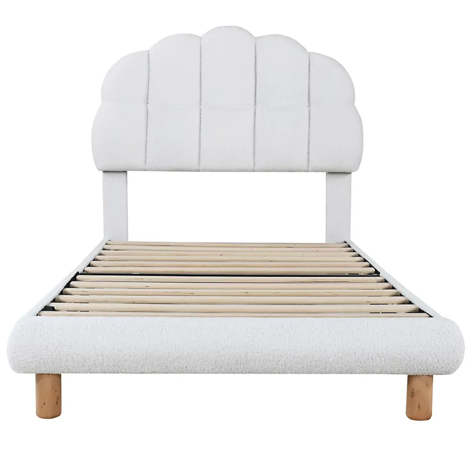 Generique Lit simple 90x200 cm avec tête de lit, sommier en bois, cadre plateforme, pour enfant, blanc New