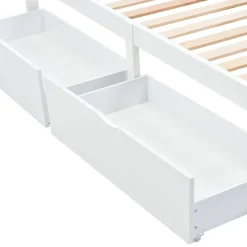 Okwish Lit Simple 90x200 cm Bois - Lit Ado ou Adulte avec Rangement Intégré sous le Sommier - Sans Matelas - Bois de Pin + MDF - Blanc