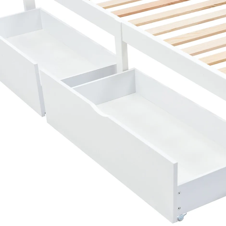 Okwish Lit Simple 90x200 cm Bois - Lit Ado ou Adulte avec Rangement Intégré sous le Sommier - Sans Matelas - Bois de Pin + MDF - Blanc