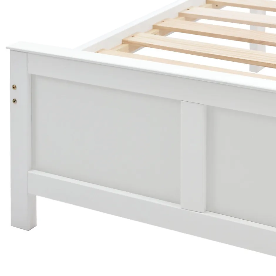 Okwish Lit Simple 90x200 cm Bois - Lit Ado ou Adulte avec Rangement Intégré sous le Sommier - Sans Matelas - Bois de Pin + MDF - Blanc