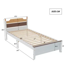 ProximaX Lit simple 90x200 cm en bois de pin avec pied central, tête et pied en MDF, design Colour-Blocking blanc, lit pour ado et adulte