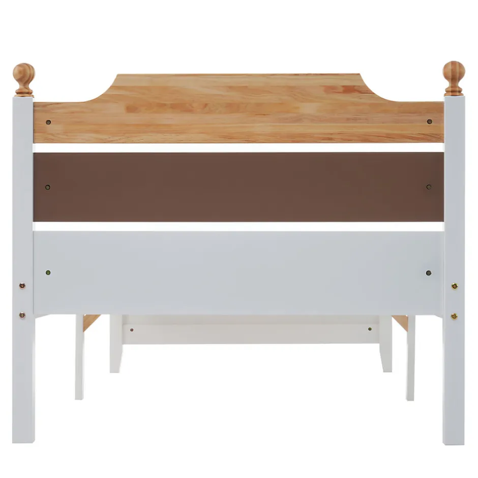 ProximaX Lit simple 90x200 cm en bois de pin avec pied central, tête et pied en MDF, design Colour-Blocking blanc, lit pour ado et adulte