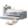 Redom Lit simple 90x190 cm en pin massif avec sommier tiroir table de chevet étagères port USB gris