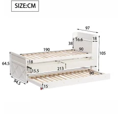 ProximaX Lit simple 90x190 cm en pin massif blanc avec tiroir coulissant, sommier et table de chevet USB, Lit multifonction ado/invité