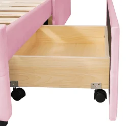 ProximaX Lit simple 90x200 cm en velours beige avec sommier et 2 tiroirs, lit plat pour enfants, adolescents ou invités, rose