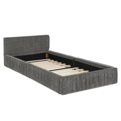 Okwish Lit Simple 90x200 cm enfant Capitonné, Tête de Lit, Structure Bois d'Eucalyptus Métal, Chenille Doux, Gris Foncé, Sans Matelas Hot